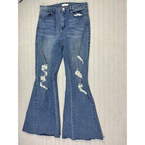 Rue 21 Size 12 Womens Jeans Wide Flare High Rise Stretch Med Wash